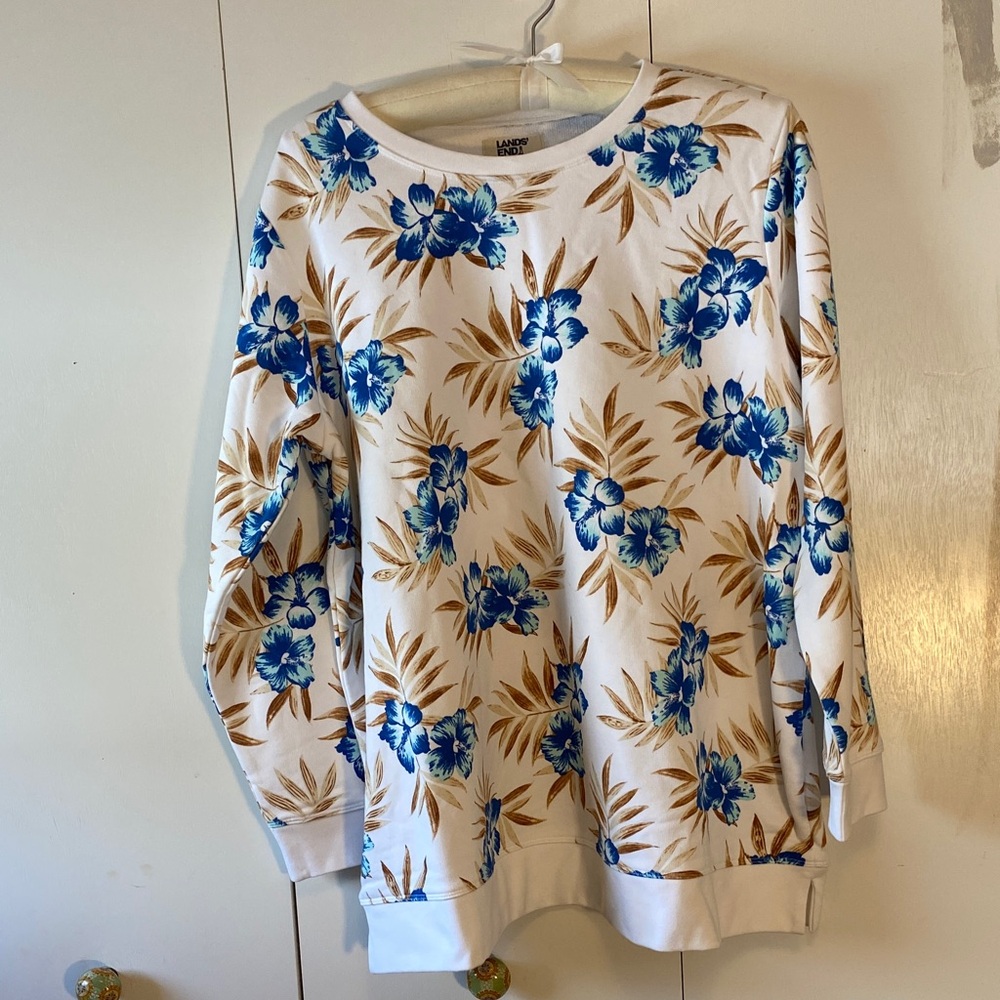 Lands' End Blue Floral Women's Sweatshirt